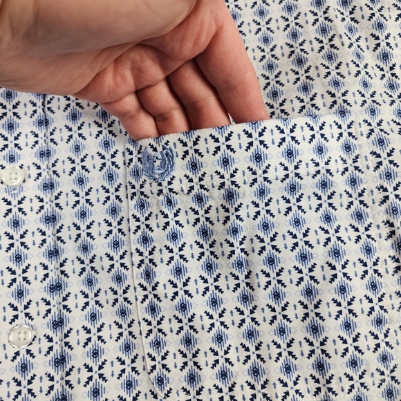 Panhandle Flip Cuff Blue White Aztec Arrow Long Sleeve Button Down Shirt Medium - Picture 3 of 16